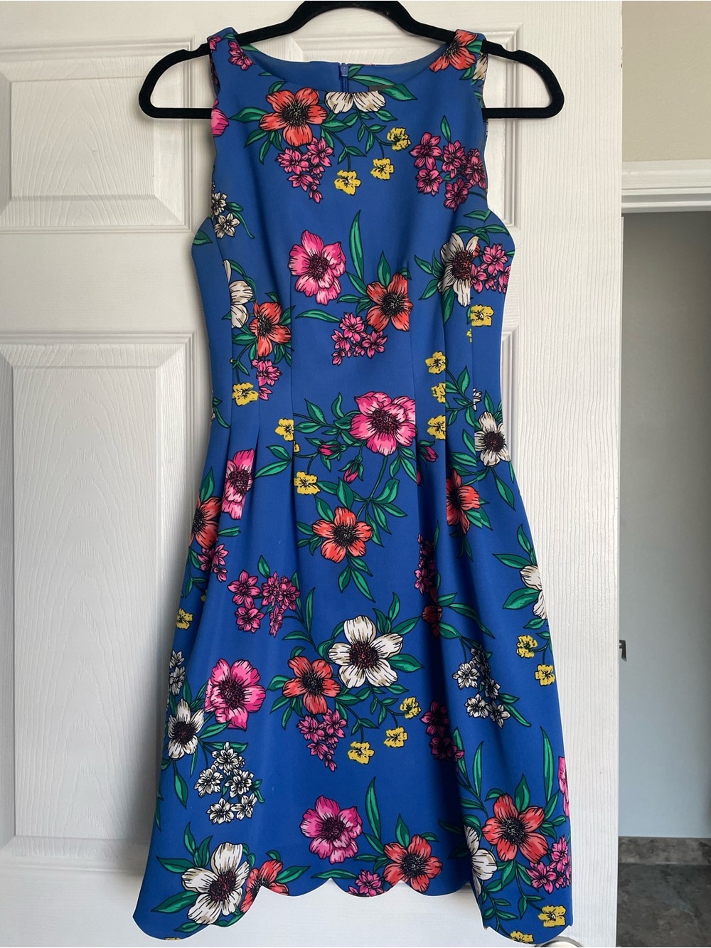 Vince Camuto Royal Blue Floral Fit-and-Flare Midi Dress